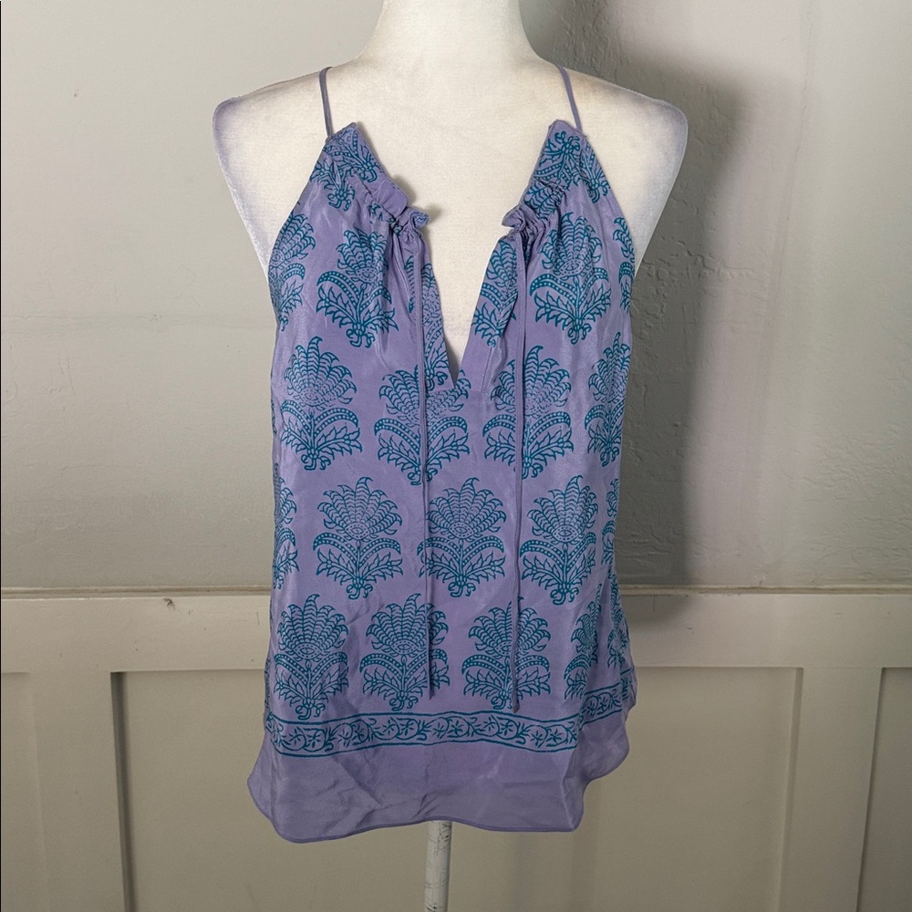 HD silk purple  and Blue Patterned Sleeveless Top
